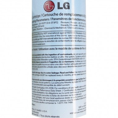 Filtre LT700P pour frigo - Filtre à eau LT700P d'origine LG